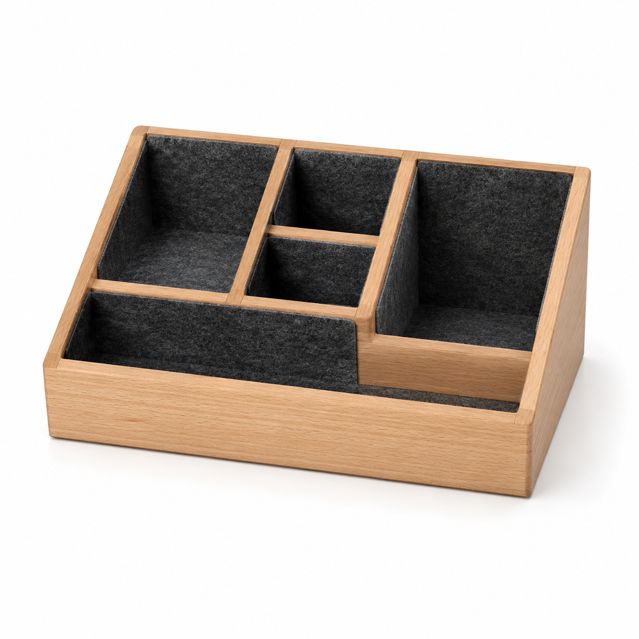 Schreibtisch-Organizer aus Buchenholz und Filz – 30 × 22 cm