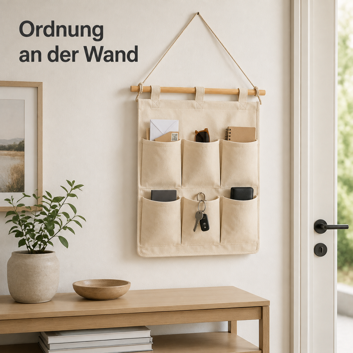 Wandorganizer aus Baumwollcanvas mit 6 Taschen – 50 × 38 cm
