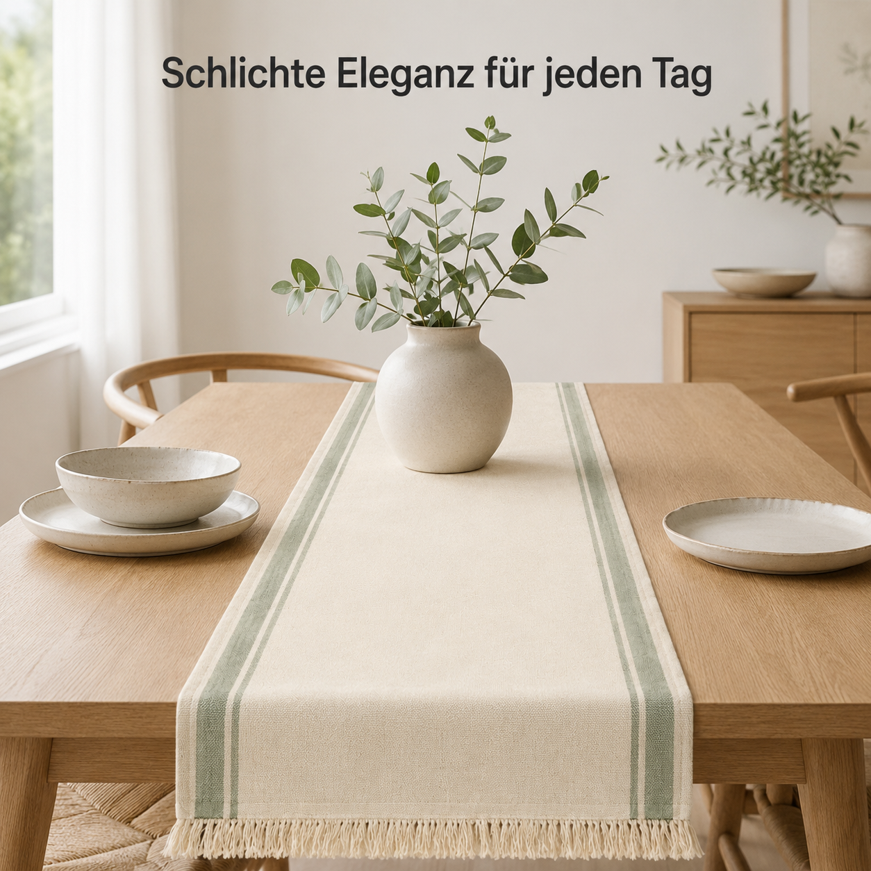 Tischläufer in Elfenbein und Salbeigrün – 180 × 35 cm
