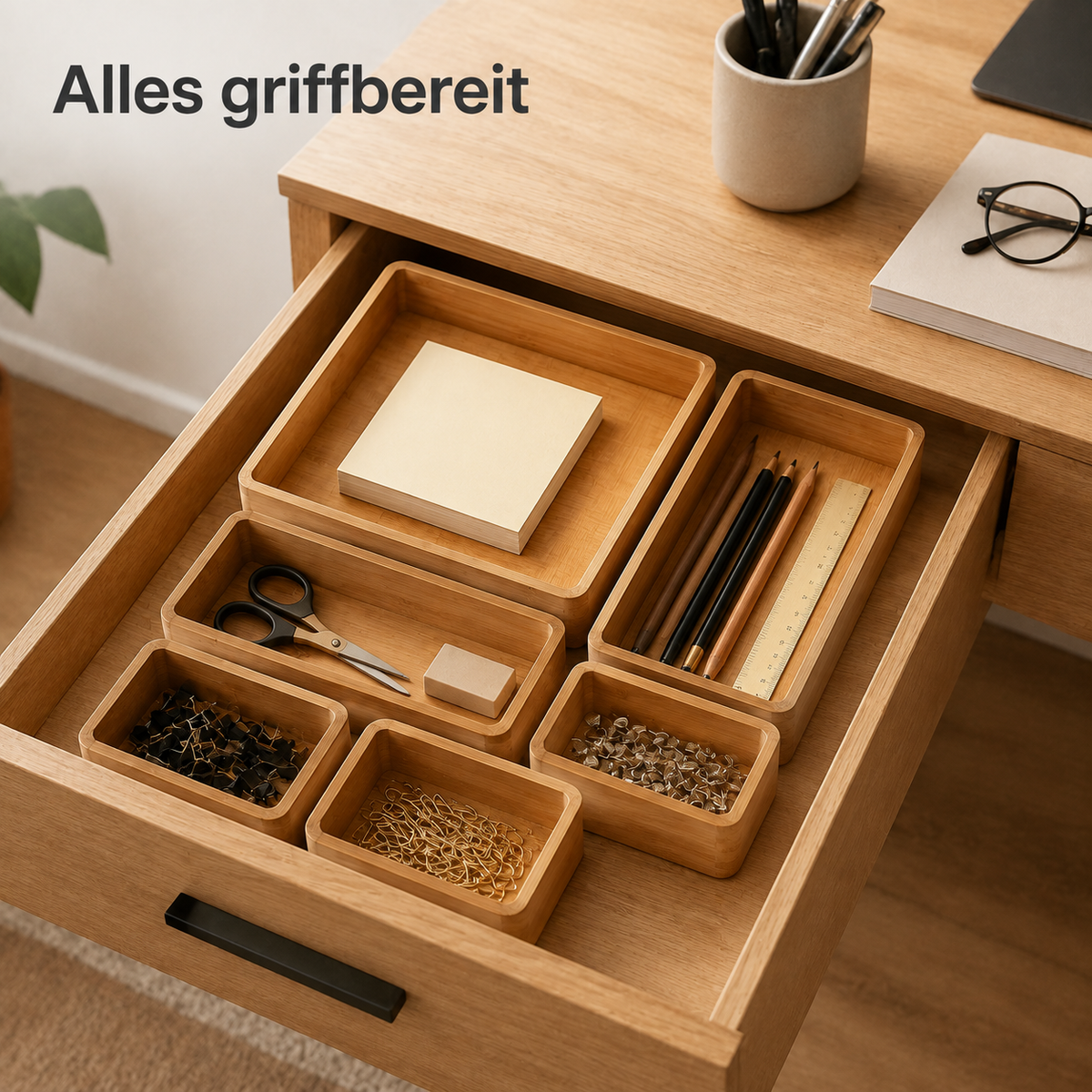 Bambus-Schubladenorganizer im 6er-Set