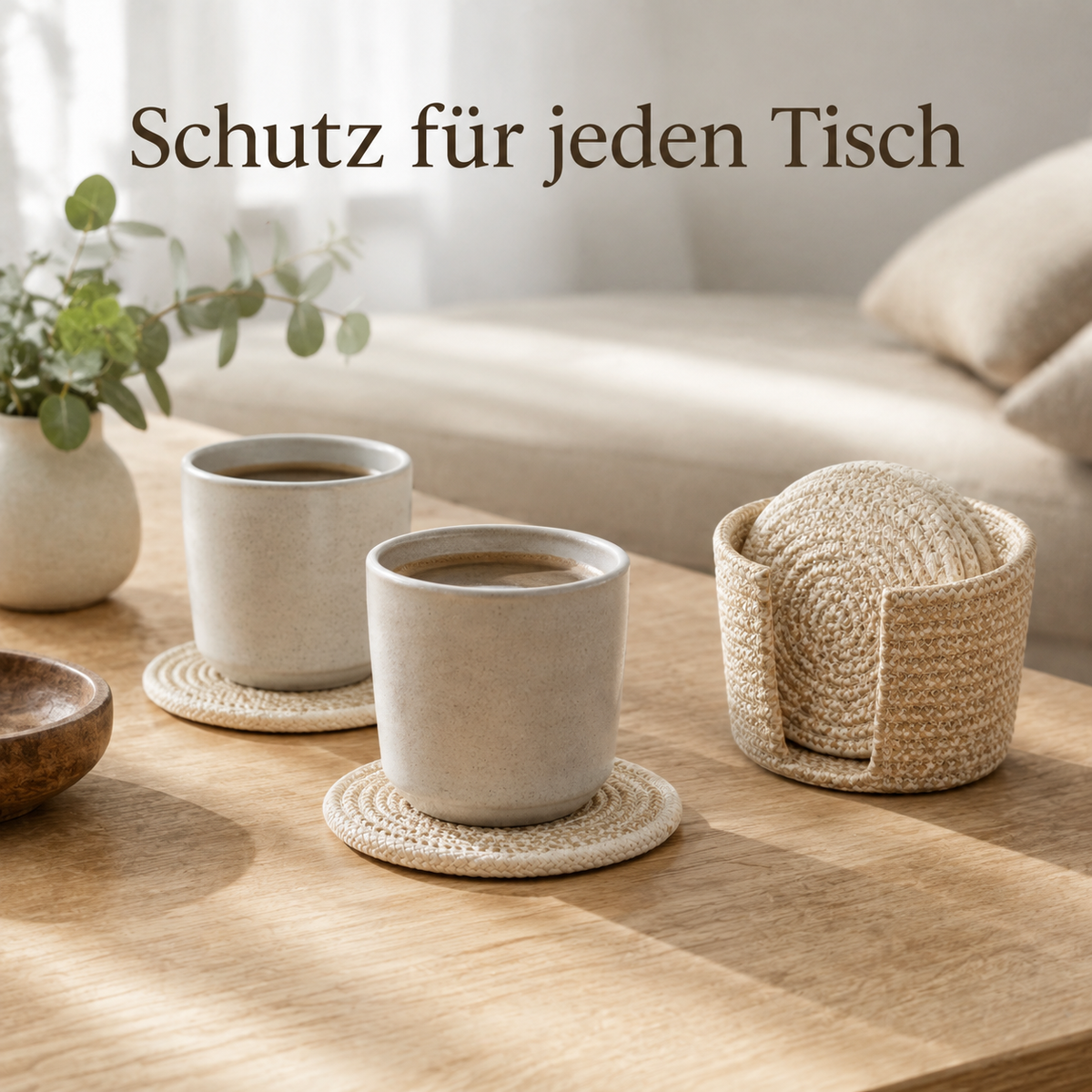 Geflochtene Baumwoll-Untersetzer mit Halter im 6er-Set – Ø 11 cm
