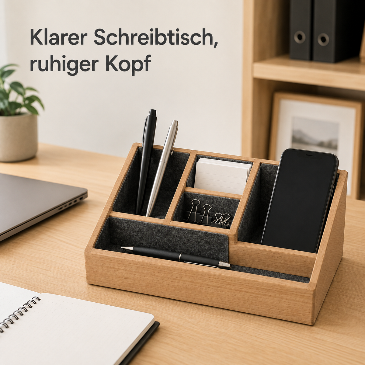 Schreibtisch-Organizer aus Buchenholz und Filz – 30 × 22 cm