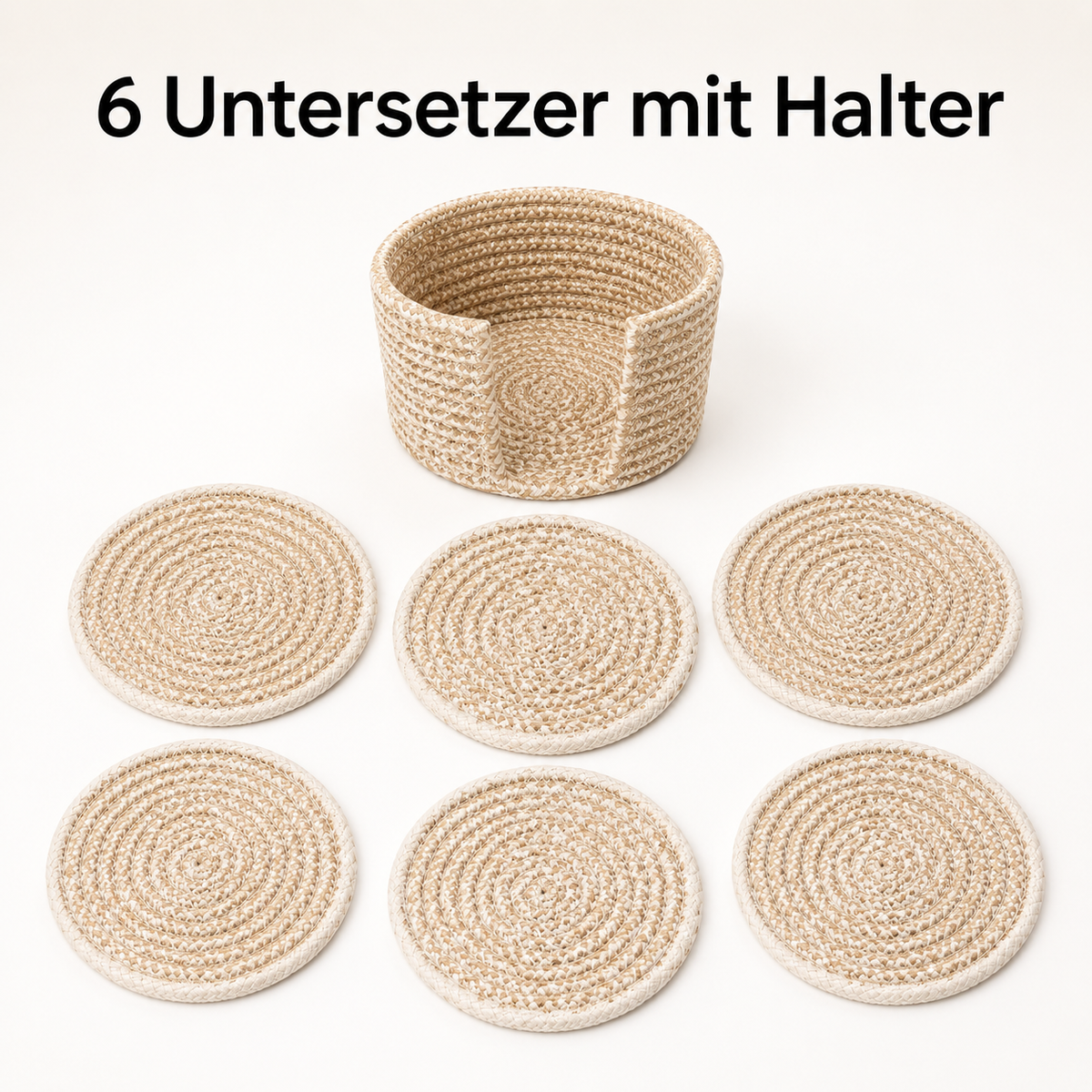 Geflochtene Baumwoll-Untersetzer mit Halter im 6er-Set – Ø 11 cm
