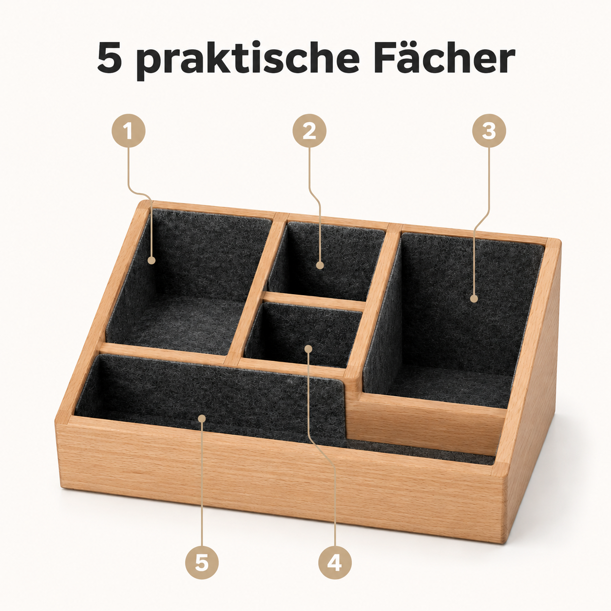 Schreibtisch-Organizer aus Buchenholz und Filz – 30 × 22 cm