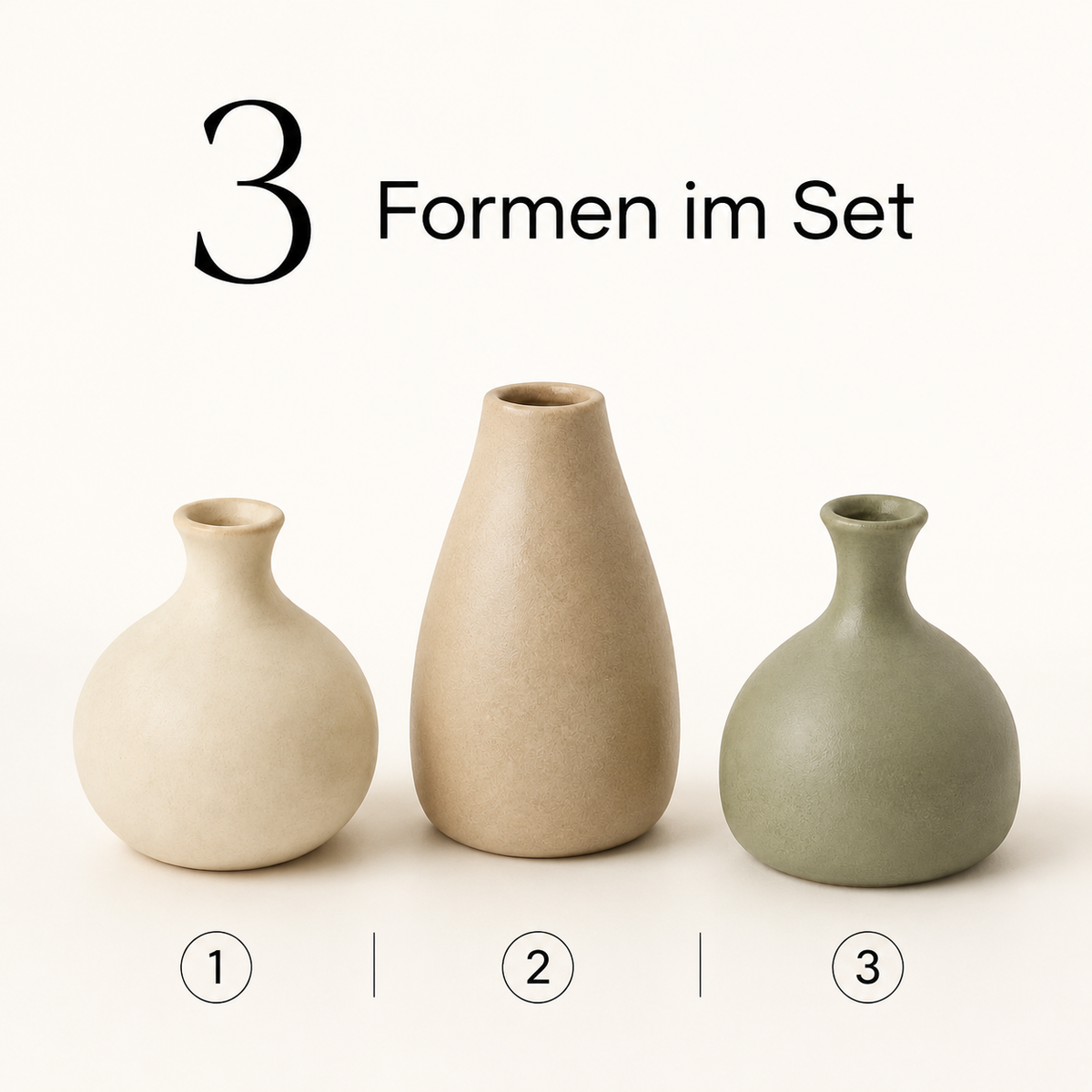 Keramik-Mini-Vasen in Naturtönen im 3er-Set