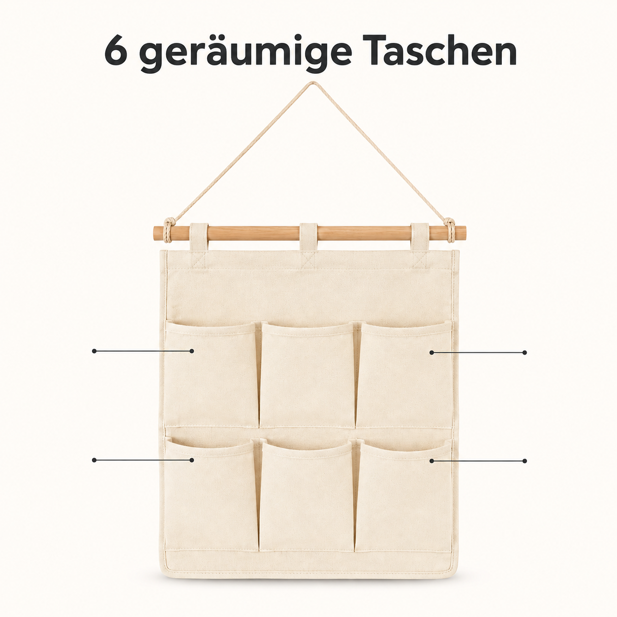 Wandorganizer aus Baumwollcanvas mit 6 Taschen – 50 × 38 cm