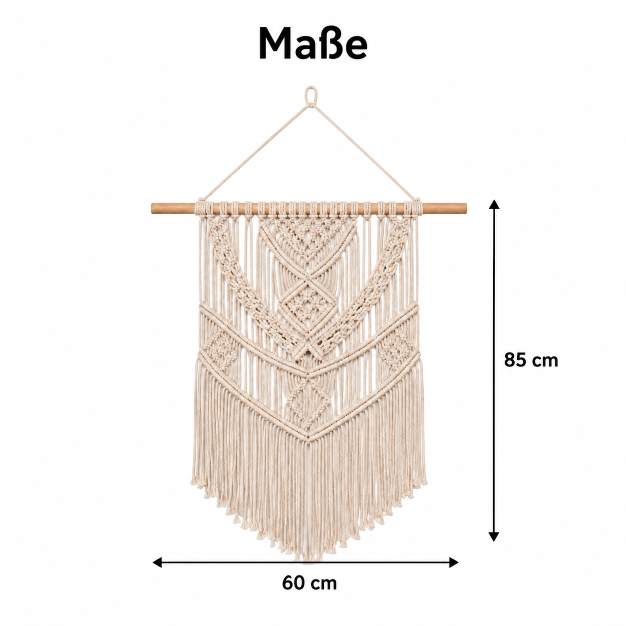Makramee-Wandbehang aus Baumwolle – 60 × 85 cm