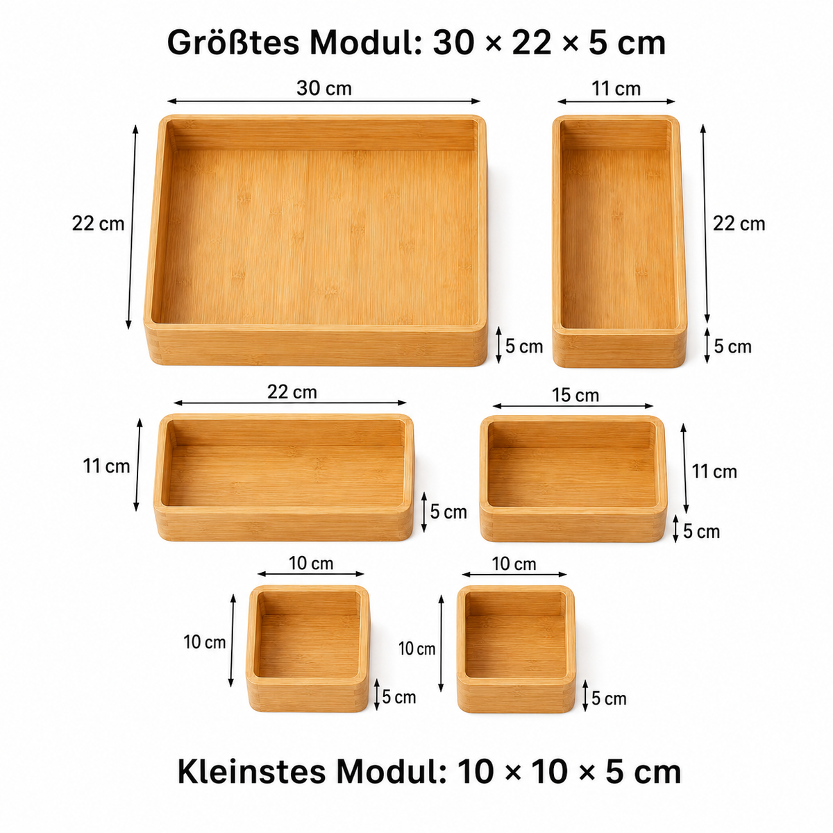 Bambus-Schubladenorganizer im 6er-Set