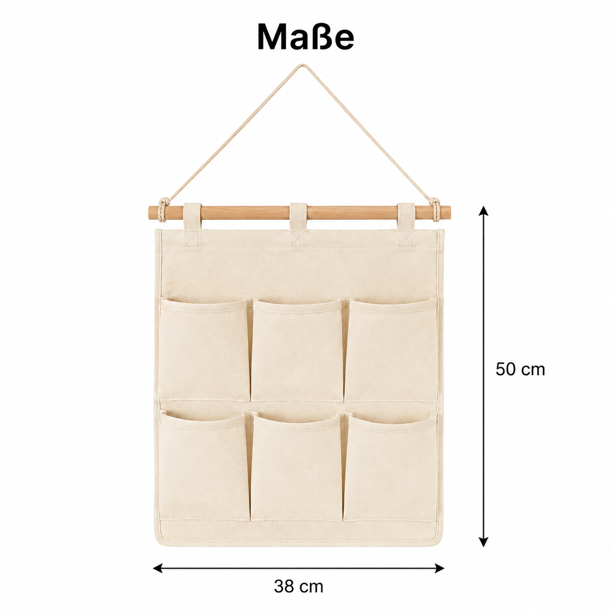 Wandorganizer aus Baumwollcanvas mit 6 Taschen – 50 × 38 cm