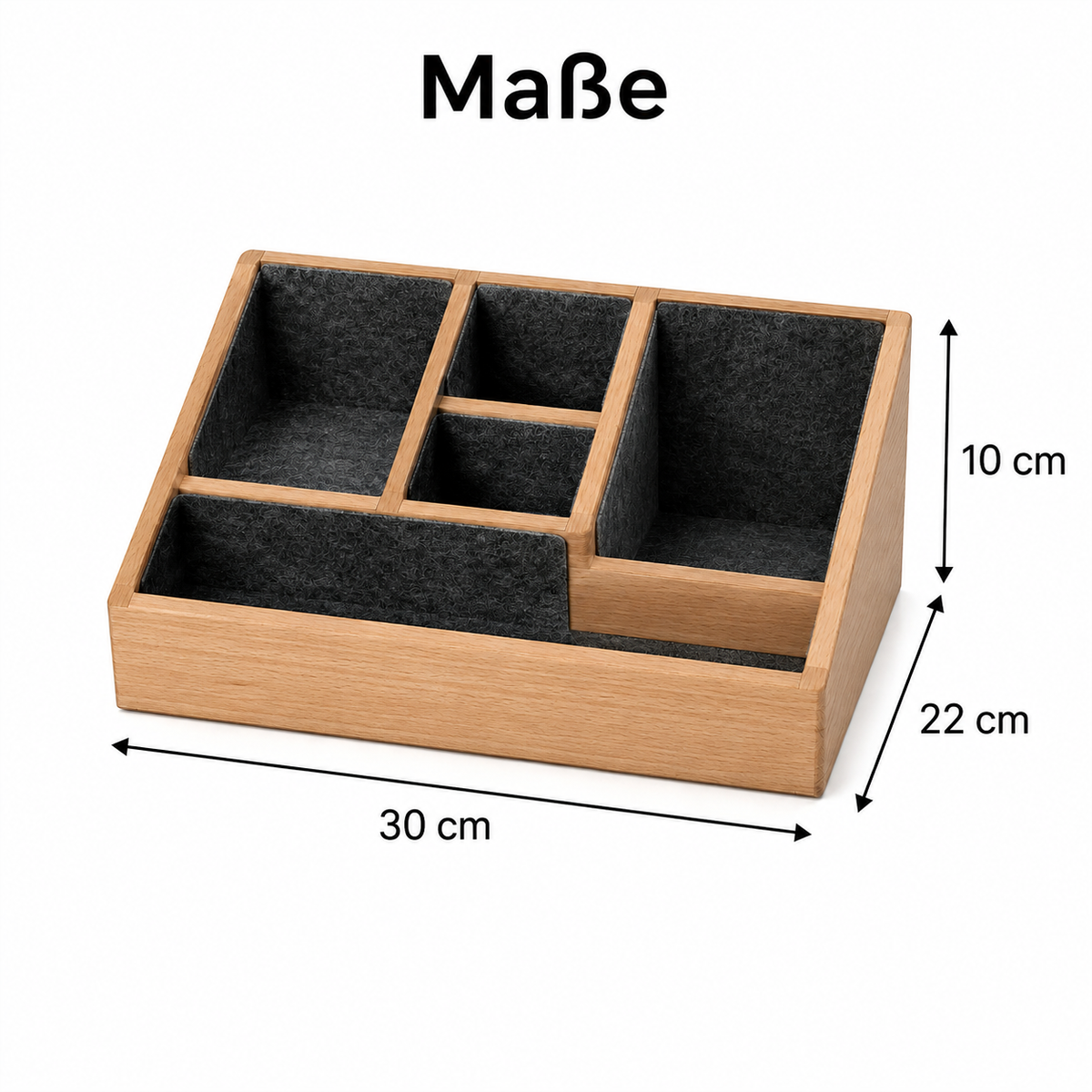 Schreibtisch-Organizer aus Buchenholz und Filz – 30 × 22 cm