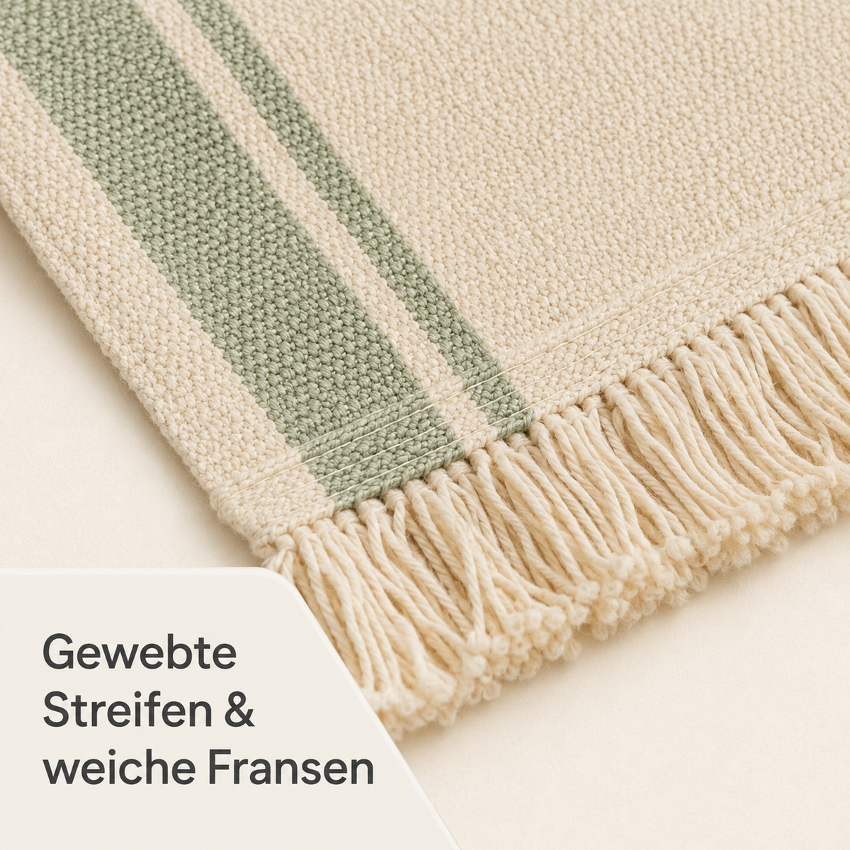 Tischläufer in Elfenbein und Salbeigrün – 180 × 35 cm