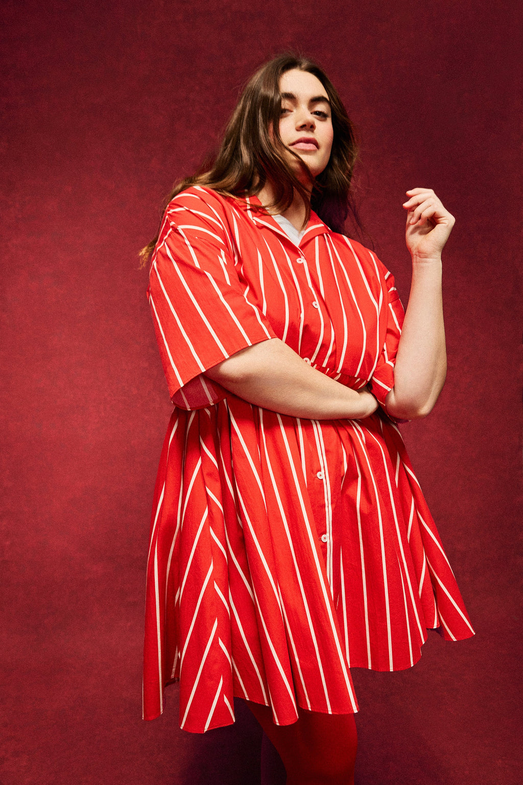ROBE FRIDA RAYURES ROUGE