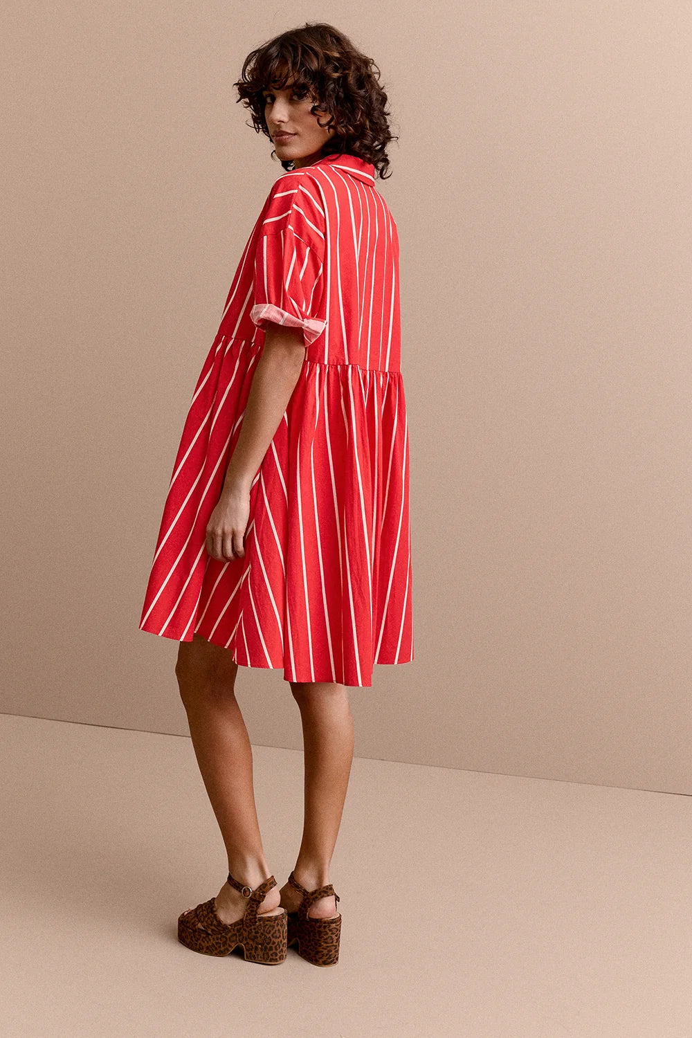 ROBE FRIDA RAYURES ROUGE