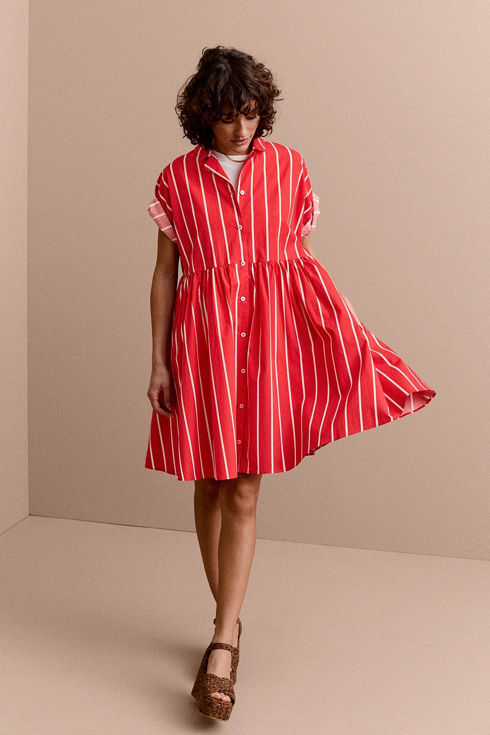ROBE FRIDA RAYURES ROUGE
