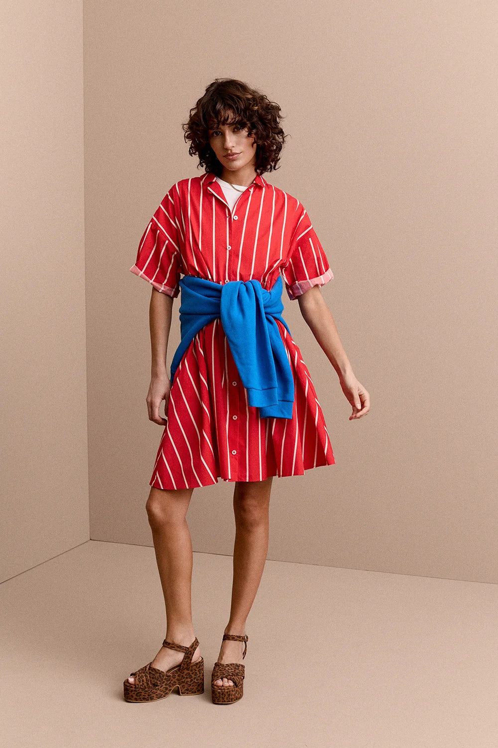 ROBE FRIDA RAYURES ROUGE